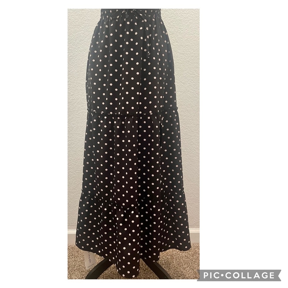 NWT Black with a white polka dot maxi skirt w/slit